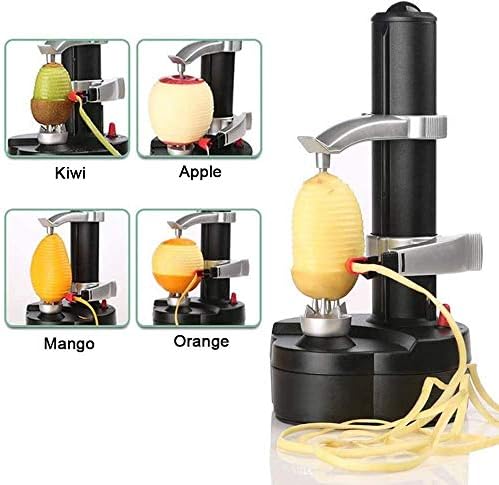 Electric Potato Peeler Automatic Apple Peeler, Smart Vegetable Fruit Peeler, Electric Peeler Machine [1 Adapter 2 Extra Blades] with Apple Slicer Corer (Black-R)
