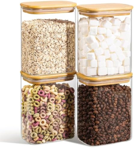 Glass Storage Containers with Lids 1.2 Qt, Set of 4 Food Storage Jar