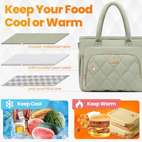 Lunch Bag Women, Adult Insulated Lunch Box, Leakproof Lunch Cooler Bag, Reusable Large Lunch Cooler for Work, Picnic, Travel (Green)