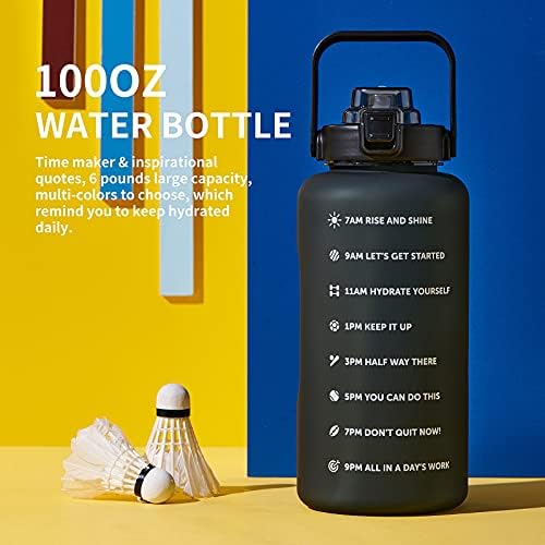 64oz,100oz,128oz Large Motivational Water Bottle with Time Marker, Leakproof & BPA Free Half Gallon Big Water Bottle with Straw Handle Tritan Frosted Water Jug for Gym,Fitness,Outdoor Sports