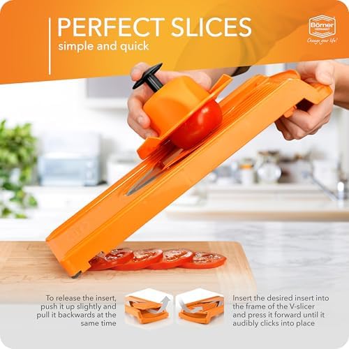 Mandoline Food Slicer Börner V3 (Basic Set) by Reston Lloyd • V-Slicer with Food Holder • Made in Germany • Fruit & Vegetable Chopper • Multiple Settings • Color: Orange - Image 5