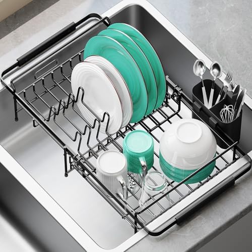 Expandable in-Sink or Over-Sink Dish Drying Rack, 14.5"-18", Black