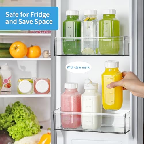 6 Pack 16 Oz Glass Juice Bottles with Lids,2 Pour Spouts & Scale Marks