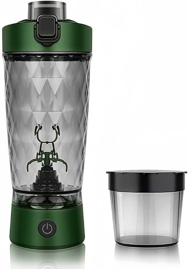 Self electric Stirring Cup with powder box Protein Shake Bottle Portable sports Mug Lightweight large capacity Cup (Green)