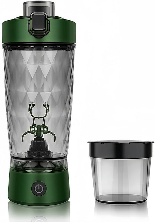 Self electric Stirring Cup with powder box Protein Shake Bottle Portable sports Mug Lightweight large capacity Cup (Green)