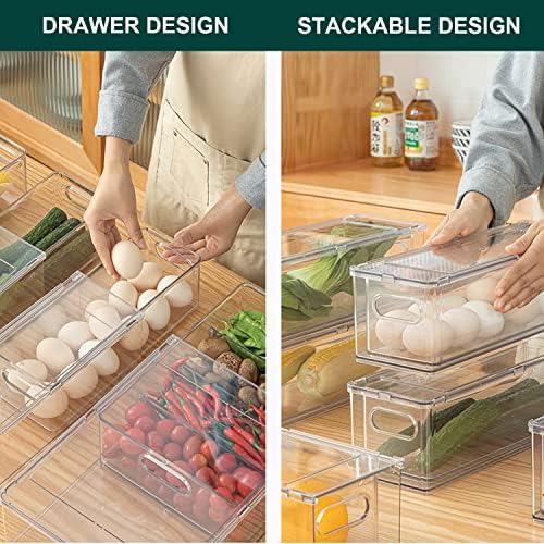 2 Pack Fridge Organizer with Pull-out Drawer, Stackable Freezer Organizer Bin, Pantry Organization and Storage, BPA Free, 3.17QT