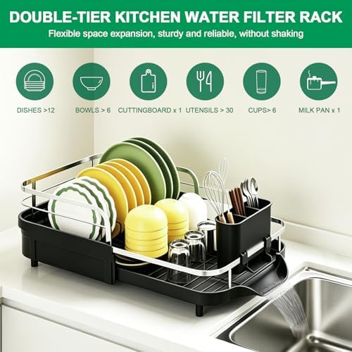Dish Drying Rack for Kitchen Counter,Expandable 15-22.4 in,Dish Drainer