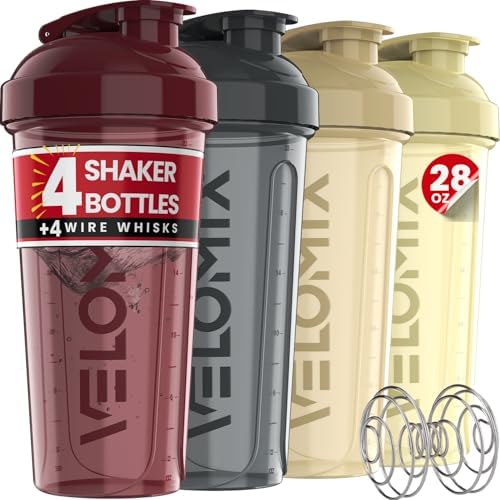 VELOMIX 4 Pack 28oz Protein Shaker Bottle for Protein Mixes, Burgundy by VELOMIX