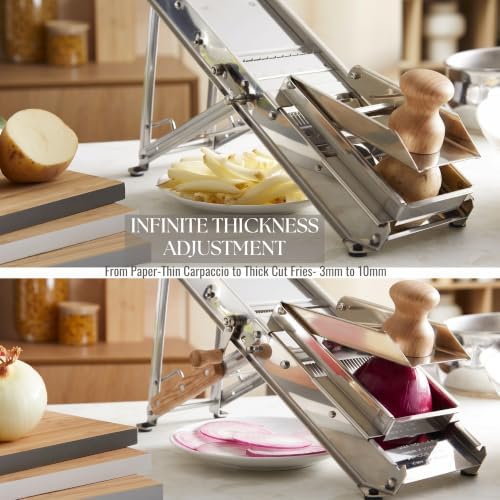 ICO by Bron Coucke Professional Mandoline Slicer by Tellier with Hand Guard – Heavy Duty Stainless Steel Mandoline Slicer – Adjustable Built-in Straight, Julienne, & Crinkle Blades – Crafted in France - Image 4