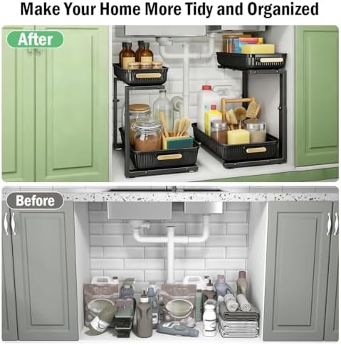 Under Sink Organizer - 2 Packs Multi-Purpose Pull-Out Storage Organizers, Slide out Pull out Cabinet Organizer Shelf, Storage for Kitchen Bathroom
