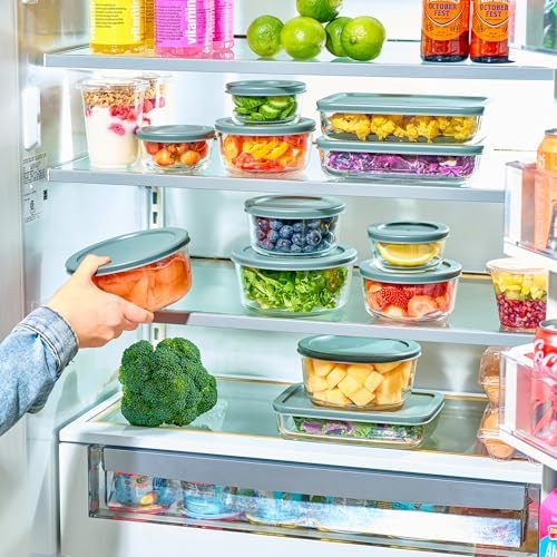 24pc Set Glass Food Storage Containers & Bowls with Airtight Lids - Leakproof BPA-Free Meal Prep Airtight Stackable Lunch Boxes, Kitchen Pantry & Storage Organizers - Microwave Freezer Dishwasher Safe