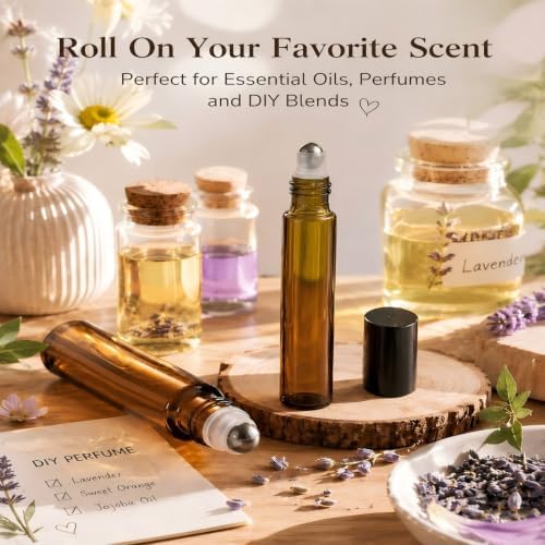 12Pack 10ml Amber Glass Roll On Bottles for Essential Oils&Perfume - Image 4