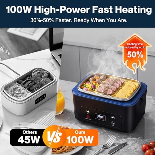 Heated Lunch Box, Electric Lunch Box for Adults, Lunch Box Battery Powered with Automatic Heating, 5.5 Cups Portable Leakproof Lunch Box for Men, Food Warmer Suitable For Trucks Offices
