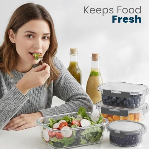 24 Pc Borosilicate Glass Meal Prep Containers with Lid,12 Pack, Grey