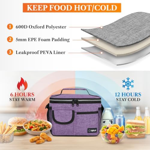 Insulated Lunch Box Adult, 14 Can Leakproof Cooler Bag Kid, Purple
