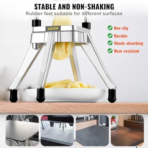Commercial Vegetable Fruit Chopper, Stainless Steel French Fry Cutter w/ 4 Blades 1/4" 3/8" 1/2", Vegetable Chopper Dicer w/Stainless Bowl, Heavy Duty Cutter for Potato Tomato Onion Mushroom