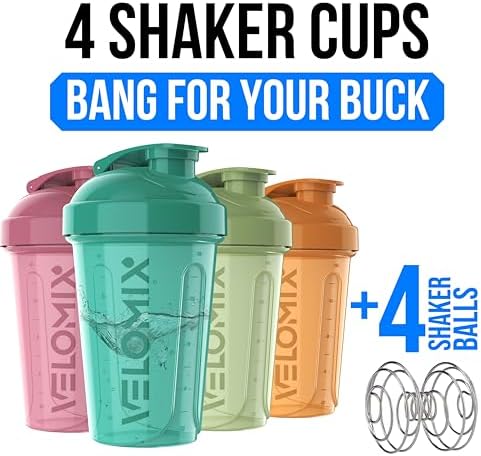 VELOMIX 4 Pack 20oz Protein Shaker Bottle for Protein Mixes, Blush Wave - Image 2