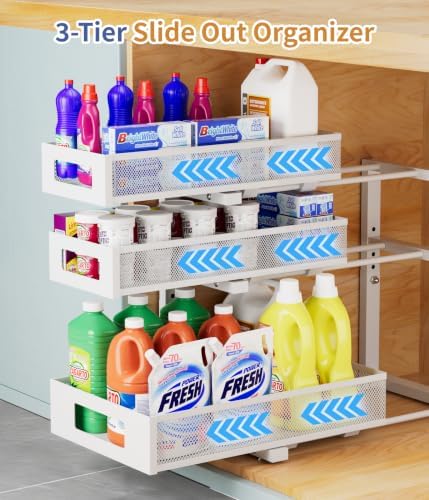 Under Sink Organizer, Pull Out Under Kitchen Sink Organizers, 2 Pack 3 Tier