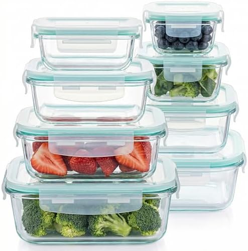 8 Pack Food Storage Containers with Lids,Glass Meal Prep Containers,Oven Safe