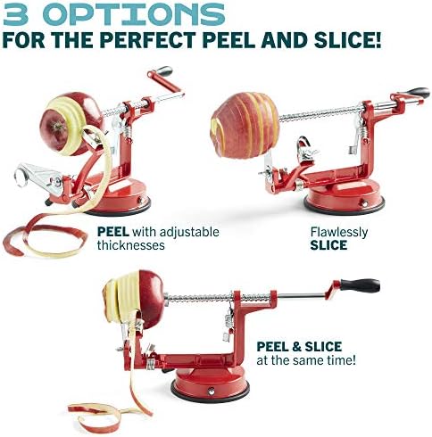 Apple Peeler Corer - Versatile Apple Slicer and Corer with Suction Base, Sturdy Apple Corer and Cutter for Fruits and Vegetables - Recipe Ebook Included