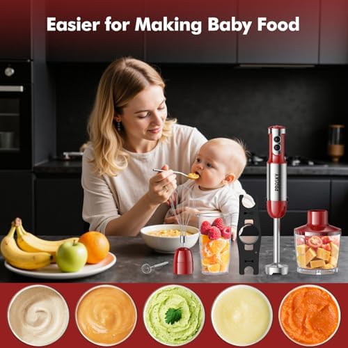Immersion Blender Powerful Four Blades, Hand Mixer 5-in-1 with 20-speed, 1200W One-button Disassembly and Washing, Suitable for Kitchen Making Soups, Protein Shakes and Baby Food - Image 2
