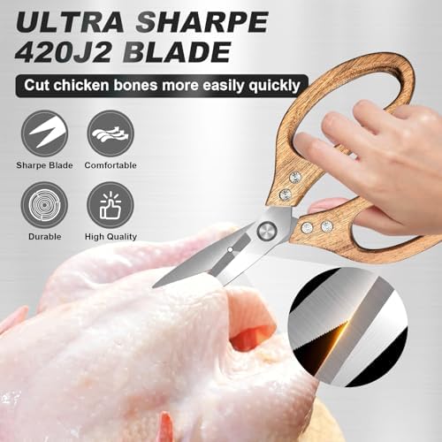 ShapFoud All Purpose Shear, kitchen scissors for food,Pecan Wood Handles 8.45 x 4.06 x 0.5 inches