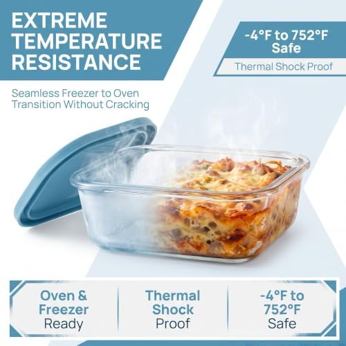Glass Meal Prep Containers with Lids, 4 Pack 22oz, Borosilicate Glass Food Storage Containers, Leakproof Locking Lids, Microwave, Oven & Freezer Safe