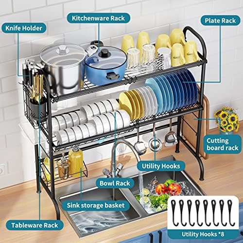 3-Tier Over The Sink Dish Drying Rack,Stainless Steel Dish Rack