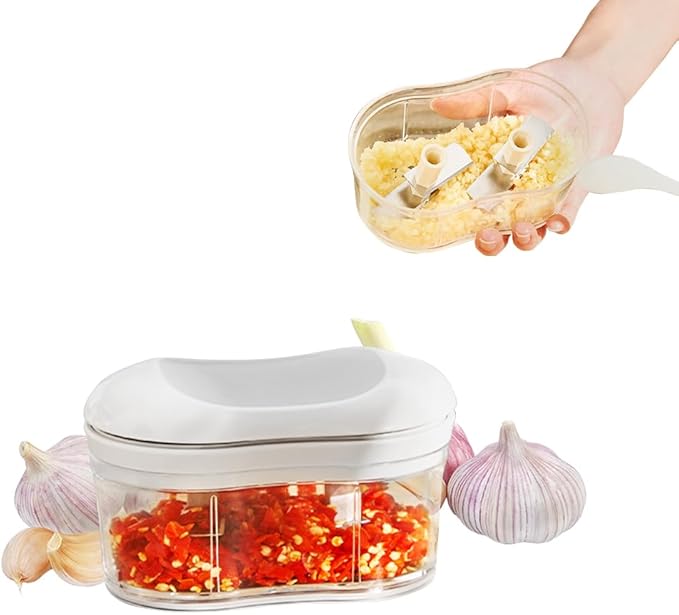Food Chopper Manual Garlic Mincer Onion Vegetable Chopper Easy to Hand Push Garlic Cutter Portable Small Food Processor for Chili Peppers Fruits Household Kitchen