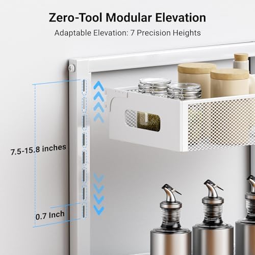Pull-Out Under Kitchen Sink Organizer, Metal Functional Under Sink Organizer, Height Adjustable Under Bathroom Sink Organizer, Under Sink Storage for Kitchen Bathroom Cabinet (White)