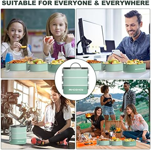 Lunch Box, Stackable 3 Layers Containers, Portable 94OZ Large Capacity Leakproof Bento Box with Spoon & Fork & Sauce Boxes, Microwave Safe Lunch Box for Kids and Adults