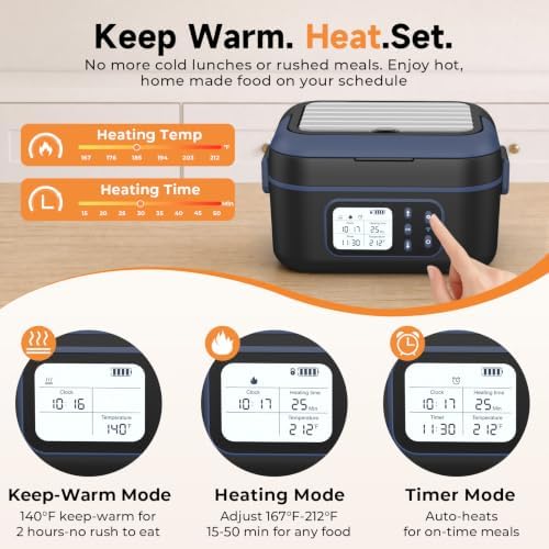 Cordless Electric Lunch Box for Adults with APP Control, 27000mAh Battery Powered, 1.5L Portable Timer & Leak-Proof Warmer, Smart for Men Work Travel Truck (Black)