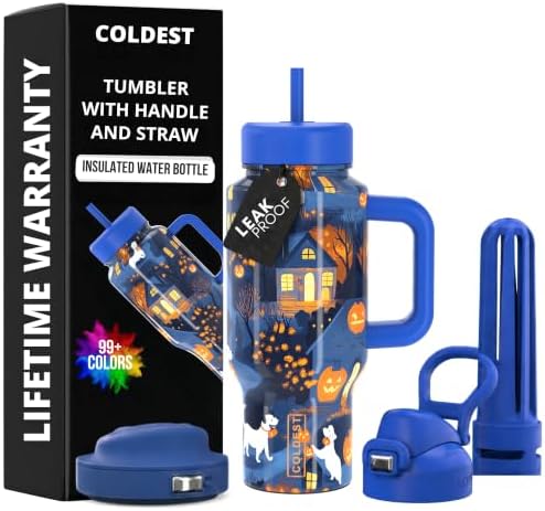 Coldest Tumbler with Handle & Coffee Lid - 100% Spill Proof Tumbler (3 Lids) - Stainless Steel Insulated Leakproof Tumblers for Women & Men - Cup Holder Friendly - 24 oz (Paw or Treat) by Coldest