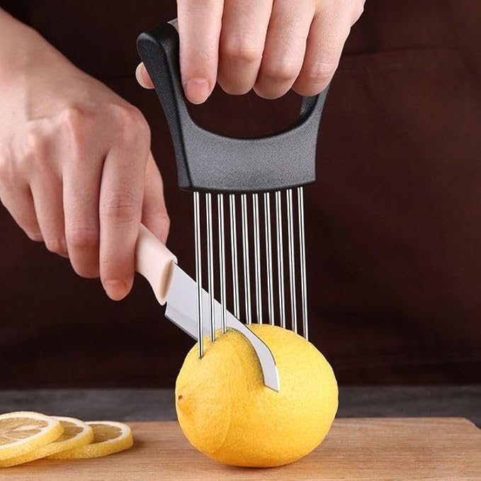 Onion Holder for Slicing (2 Pack) - Stainless Steel Vegetable Slicer Guide, Tomato/Potato/Lemon/Meat Holder - Safe, Even Cuts Kitchen Gadget