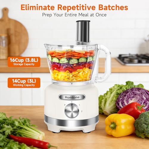 16 Cup Food Processor 600W, 9-in-1 Electric Veggie Chopper & Dough Kneader with French Fry Cutter, Slicing/Shredding/Emulsifying Blades, Family Meal Prep, Beige