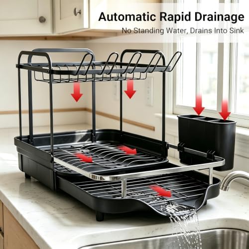 Dish Drying Rack for Kitchen Counter, Large Expandable Dish Drainer