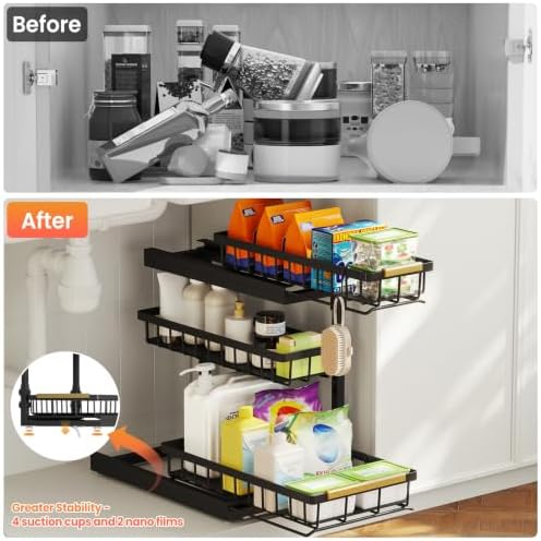 Under Sink Organizer and Storage for Bathroom and Kitchen - 2 Pack 3 Tier