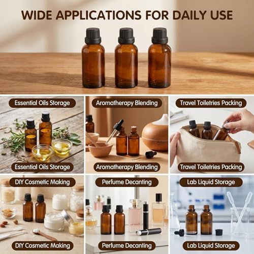 erioctry 3PCS 100ml/3.4oz Empty Amber Glass Bottle with Orifice Reducer and Black Cap for Essential Oils Aromatherapy Cosmetic Storage - Image 5