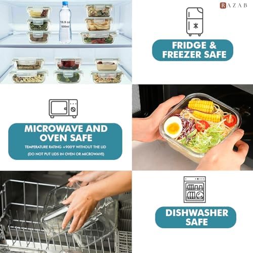 24 Pc Airtight Glass Food Storage Containers - Glass Meal Prep Containers - Freezer to Oven Safe - Steam Release Valve BPA Free - Airtight Bento Boxes - Leak Proof (12 lids & 12 Containers)