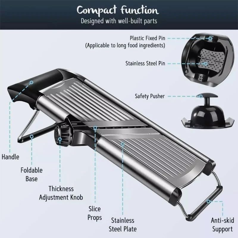 Adjustable Mandoline Food Slicer, Mandoline Slicer for Kitchen, Mandolin, Potato, Tomato, Carrot, Vegetable, Fruit and Onion Cutter - Stainless Steel - INCLUDING 1 Pair - Image 3