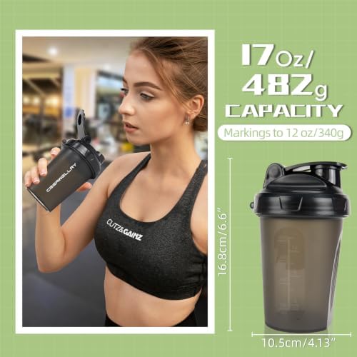 3 Pack Shaker Bottles for Protein Mixes, 17 oz Small Protein Shaker Bottle with Handle, Gym Shaker Cups with Blending Ball for Pre Workout, BPA-Free & Dishwasher Safe (Black, White, Blue) - Image 2