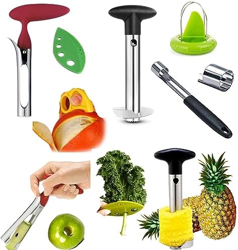 COMBO PACK - Apple Corer, Pineapple Slicer, Pear Pepper Poker, Herb Kale Stripper, Kiwi Tool, Citrus Orange Peeler SUPER SLICER Juicer Prepping PACK