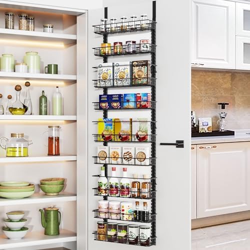 9 Tier Over Door Pantry Organizer, 2-in-1 Adjustable Spice Rack
