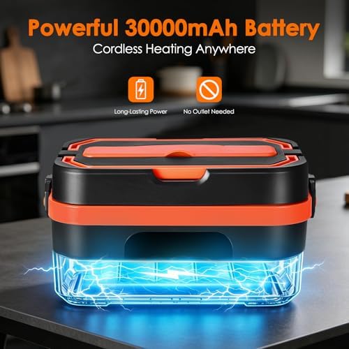 Portable Cordless Heated Lunch Box, 30000mAh, 5.7-Cup Food Warmer