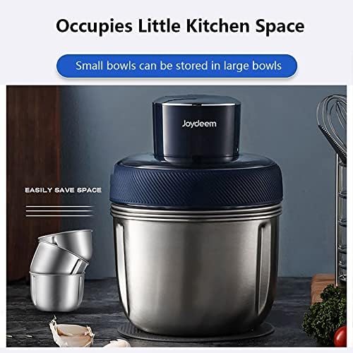 Joydeem JD-376B Electric Food Processor,Meat Grinder with Garlic Peeler,Vegetable Fruit Chopper with 3 Stainless Steel Bowls,Blue - Image 5