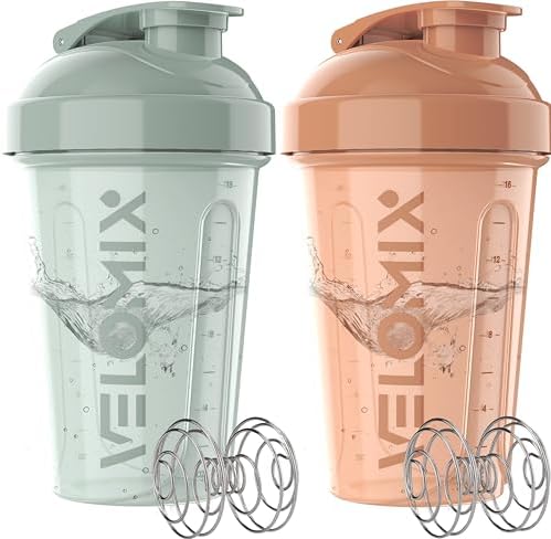 VELOMIX 2 Pack 20oz Protein Shaker Bottle for Protein Mixes, Soft Glow by VELOMIX