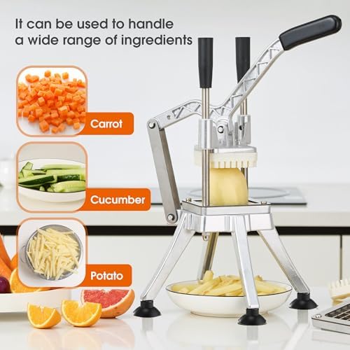 Commercial Vegetable Chopper Potato Dicer & Fruit Slicer, Stainless Steel French Fry Cutter with 3 Replacement Blades(1/2 Inch, 3/8 Inch and 1/4 Inch Blades) for Restaurants & Home Kitchen - Image 4