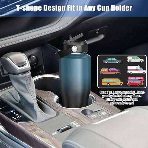 40oz Stainless Steel Water Bottle(Cold for 48 Hrs, Hot for 24 Hrs),Double Wall Vacuum Insulated Bottle with Straw Lid, Spout Lid and Flex Cap, Fit in Any Car Cup Holder,Black