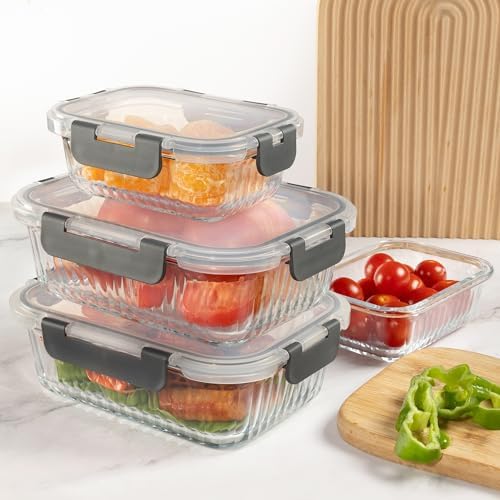 10 Pack Glass Meal Prep Containers, Food Storage Container Set - Grey