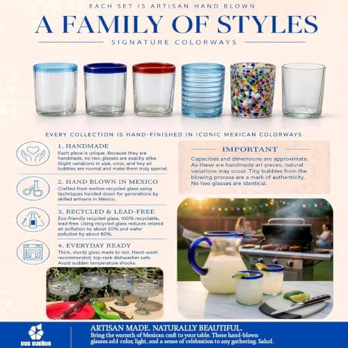 Hand Blown Drinking Glasses, Set of 6, Natural Clear, 14 oz